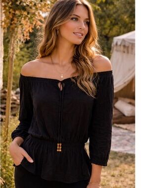 croft & barrow Black Off-Shoulder Peasant Top
